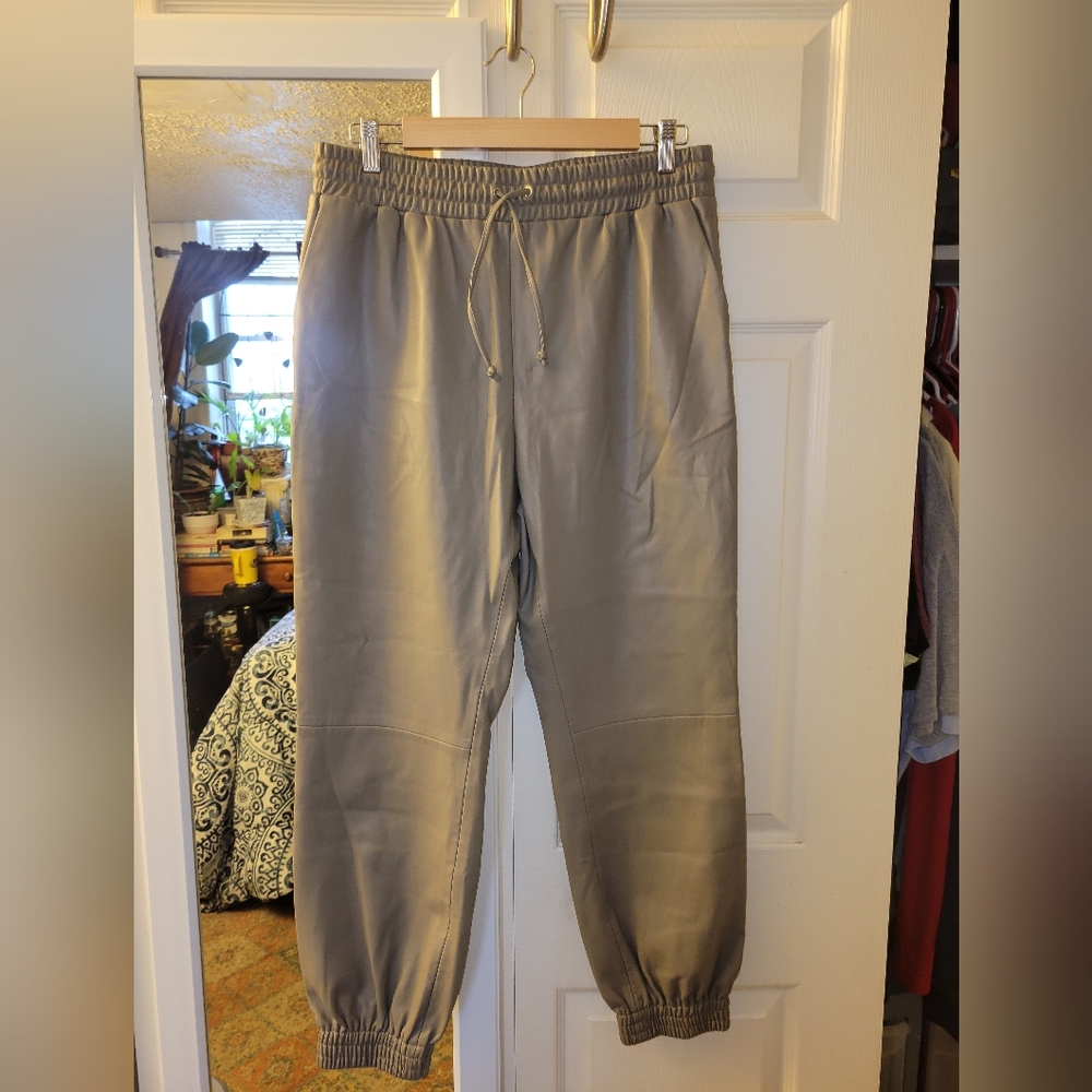 Mango Men's  Faux Leather Gray Joggers